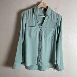 Express Portofino Shirt Womens XS Slim Fit Light Green Button Up Roll Tab Sleeve